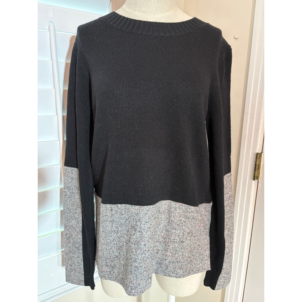 J.Crew Cashmere Wool Sweater Small Black Grey Colorblock Mixed Media Preppy